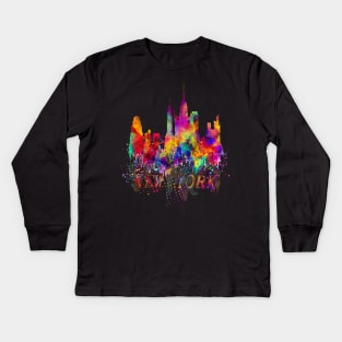 New york skyline colorful souvenir Kids Long Sleeve T-Shirt